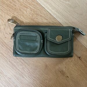 Marc by Marc Jacobs Clutch Wallet Zipper Snap Button Green Pocket Leather Gold